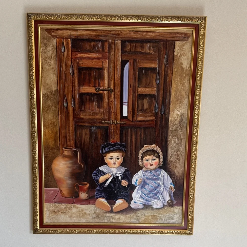 Charming Rustic Framed Art with Dolls